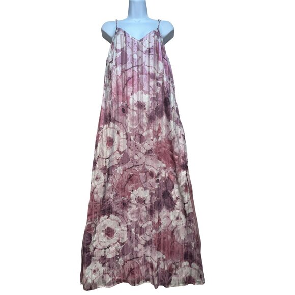 Lulus Sparkling Summer Purple Floral Lurex Maxi Dress Womens Sze L Boho Slit NWT - Picture 2 of 16